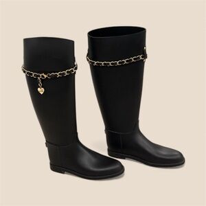 Love Moschino Black Boots with Gold Chain Detail